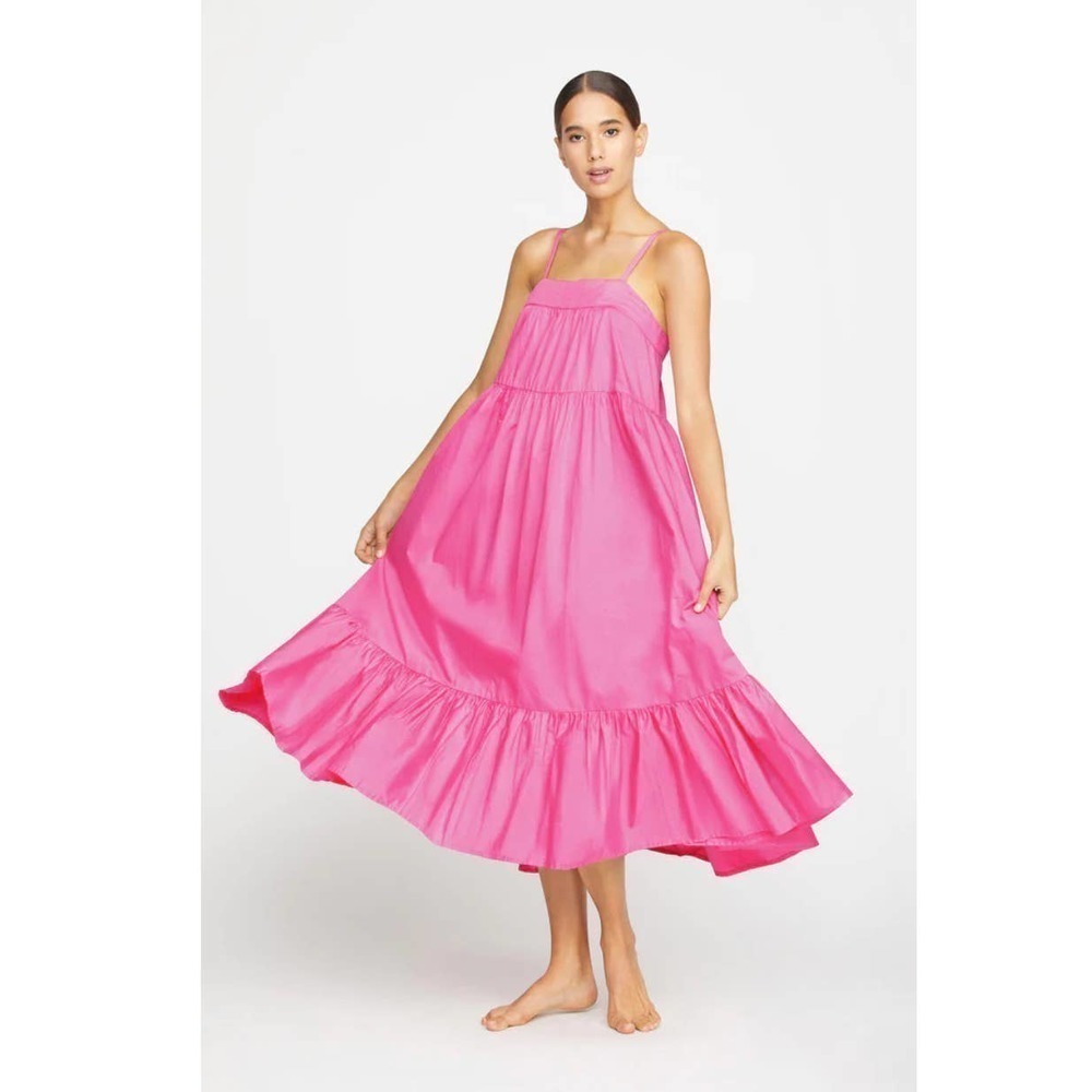 Mikoh Sakura Midi Dress Pink Cotton Tiered Dress Size 1 Small Resort Vacation